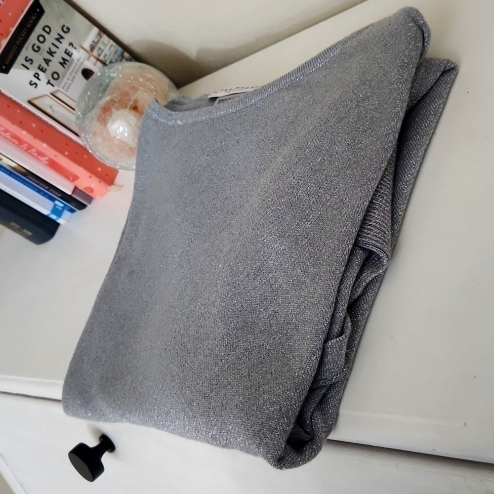 S/M Metalic Poncho Batwing Sweater Gret knit High-Low Career Contemporary - Picture 10 of 12